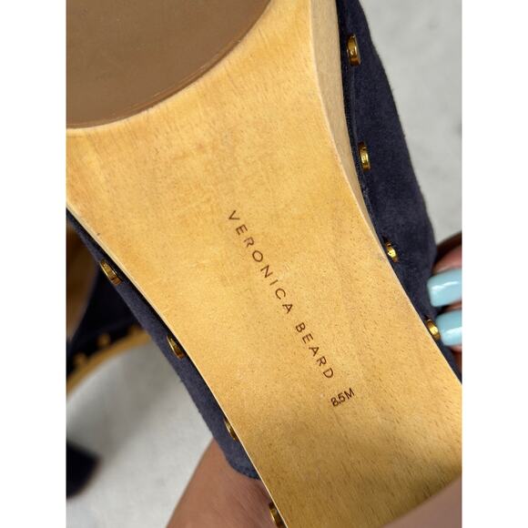 NWOT Veronica Beard Women’s 8.5M Giles Clogs Navy Suede Leather Platform Mules - Picture 11 of 11